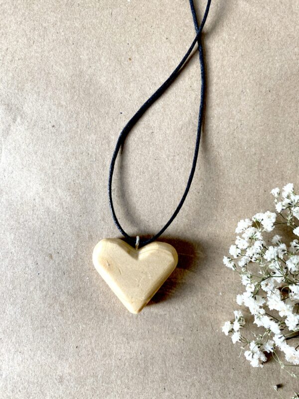 Hand-Carved Wooden Heart Pendant - main product image