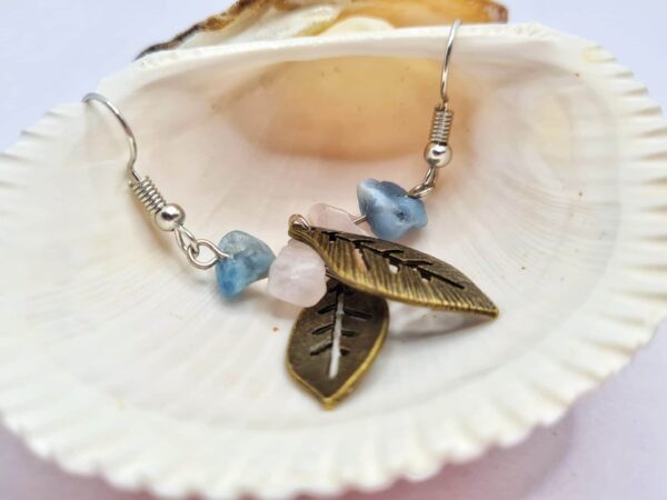 Brass Leaf Gemstone Earrings - product image 2