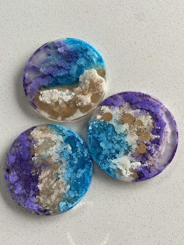 Purple Blue Alcohol Ink Resin Coaster - main product image