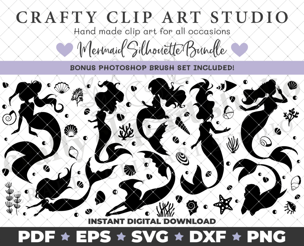 Mermaid Silhouette Bundle – SVG DXF PNG & More!