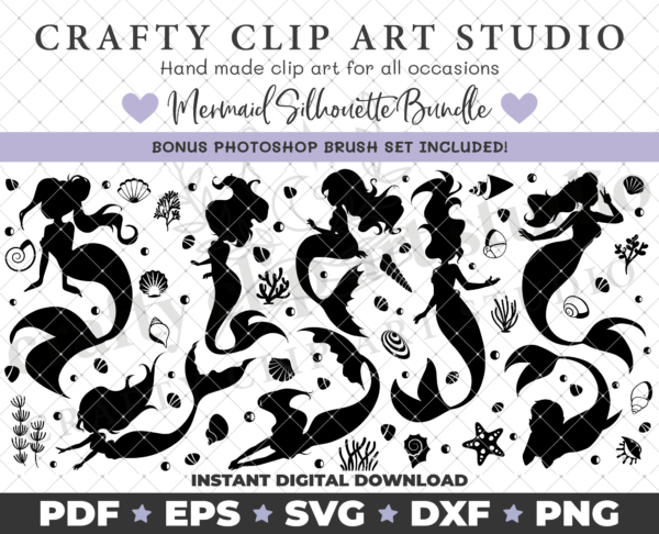 Mermaid Silhouette Bundle – SVG DXF PNG & More! - main product image