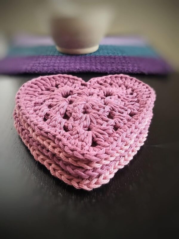 Set of 4 Crochet Heart Coasters - product image 3