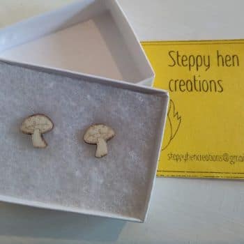 Unique handmade wooden toadstool earrings | Laser engraved original design - product image 2