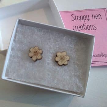 Unique handmade wooden forget me not earrings | Laser engraved original design - product image 2