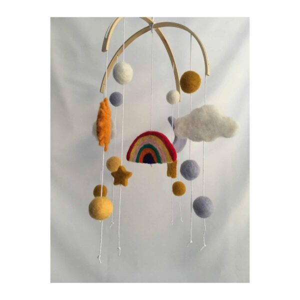 Rainbow, sun, moon, cloud & stars needle felt cot mobile - product image 4