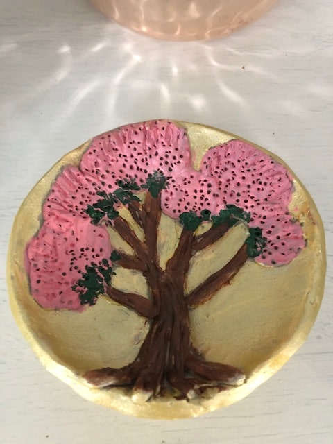 Handmade clay ‘Blossom Pink Tree’ bowl, Candle Holder/Jewellery Organiser - main product image