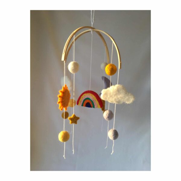 Rainbow, sun, moon, cloud & stars needle felt cot mobile - main product image