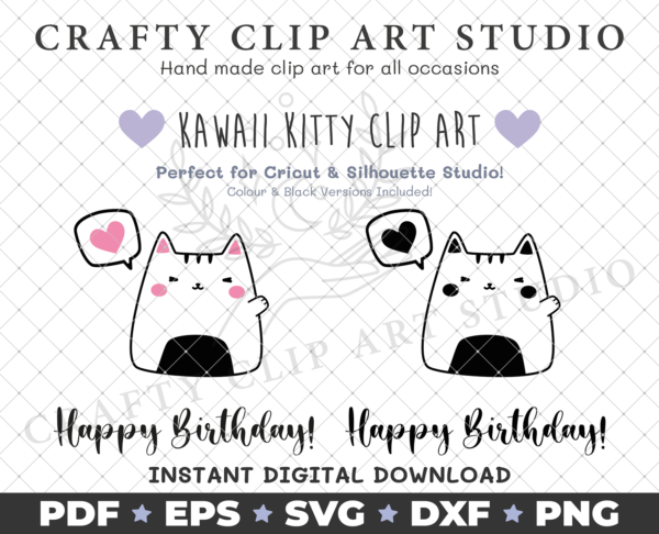 Kawaii Kitty – Happy Birthday: SVG, DXF, PNG & More! - product image 2