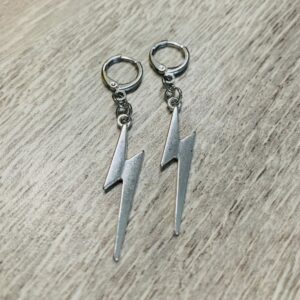 Silver lightning bolts on silver plated huggie hoops