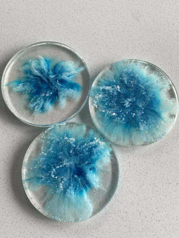 Blue Teal Resin Alcohol Ink Coaster - main product image