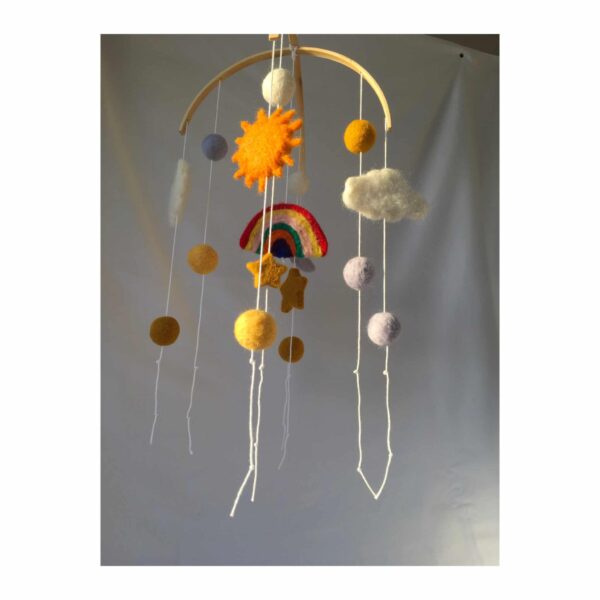 Rainbow, sun, moon, cloud & stars needle felt cot mobile - product image 5