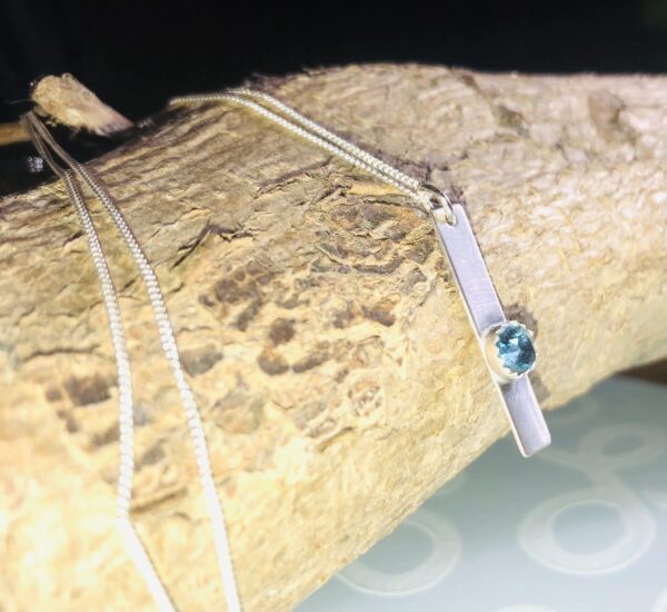 Sterling silver bar pendant with Aquamarine Swarovski Crystal 18” sterling silver chain - product image 2