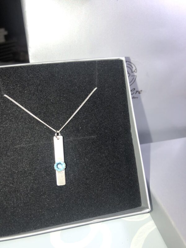 Sterling silver bar pendant with Aquamarine Swarovski Crystal 18” sterling silver chain - product image 5