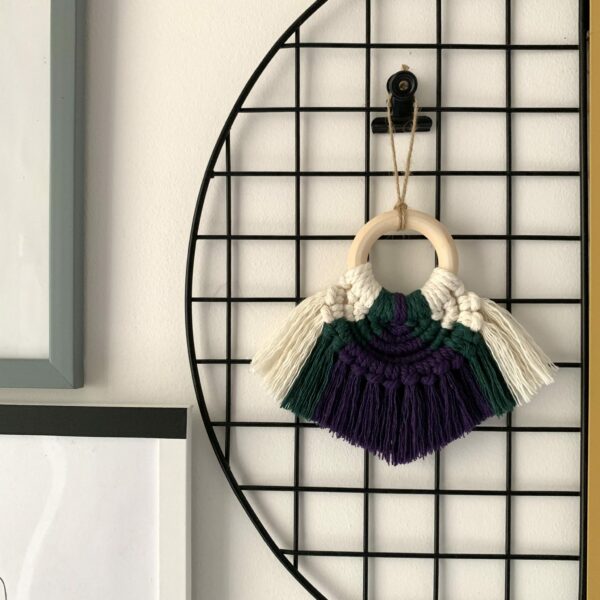 Macramé Ornament – Half Moon Style, Purple + Emerald Green Colourway - main product image