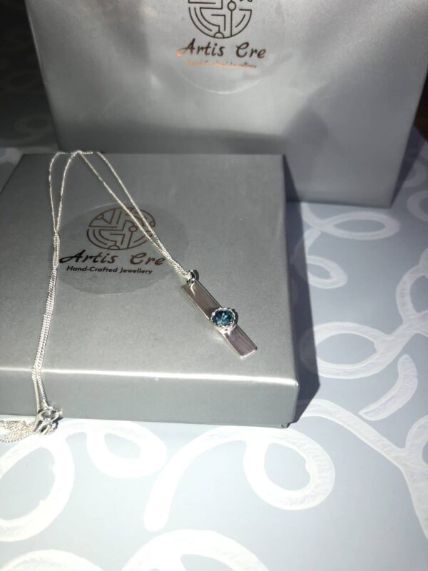 Sterling silver bar pendant with Aquamarine Swarovski Crystal 18” sterling silver chain - product image 3