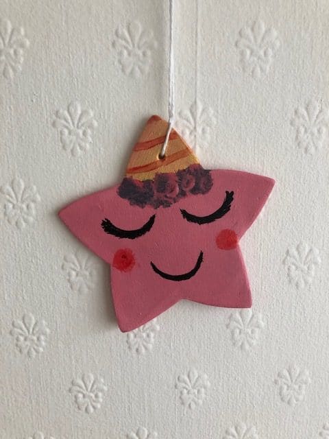 Handmade pink with lovely colourful hat hanging star decoration/kids room/nursery decor and Ornament - product image 3