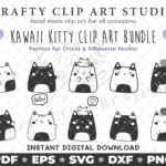 Kawaii Kitty Clip Art Bundle – 10 Cute Designs: SVG, DXF, PNG & More!