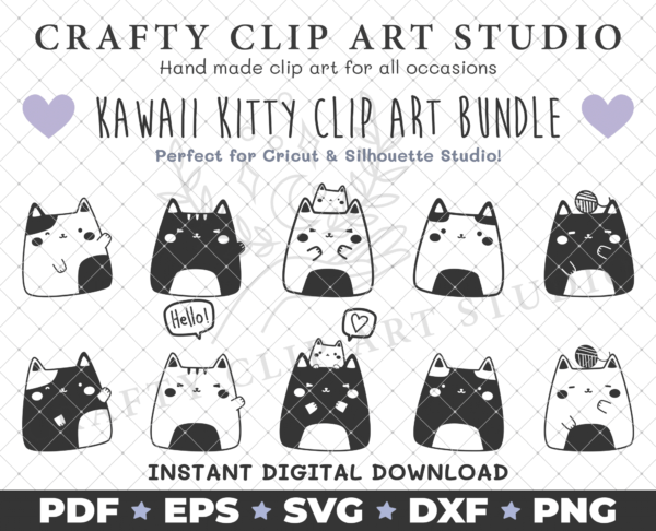 Kawaii Kitty Clip Art Bundle – 10 Cute Designs: SVG, DXF, PNG & More! - main product image