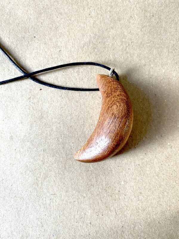 Hand-Carved Wooden Moon Pendant - main product image