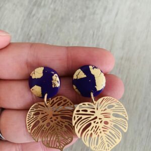 18k gold plated monstera leaves on clay stud dangles: placeholder image (loading)