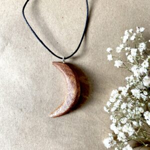 Hand-Carved Wooden Moon Pendant