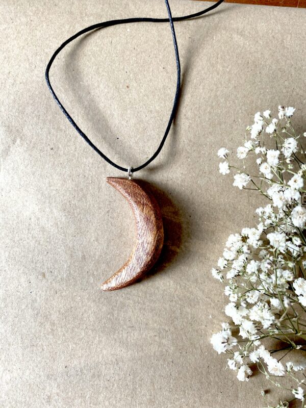 Hand-Carved Wooden Moon Pendant - main product image