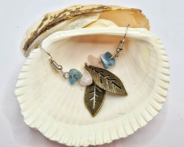 Brass Leaf Gemstone Earrings - main product image