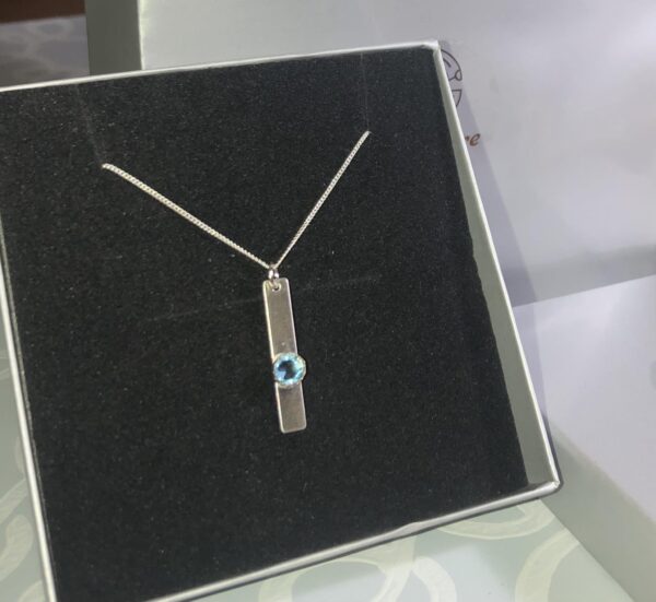 Sterling silver bar pendant with Aquamarine Swarovski Crystal 18” sterling silver chain - product image 4