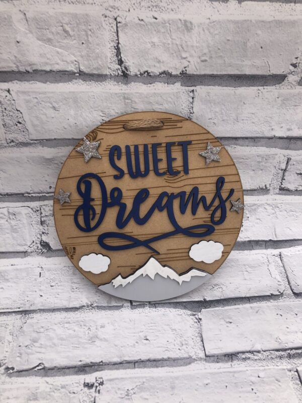 Handmade Navy Blue And Grey Sweet Dreams Hanging Plaque New Baby Nursery Decor - main product image