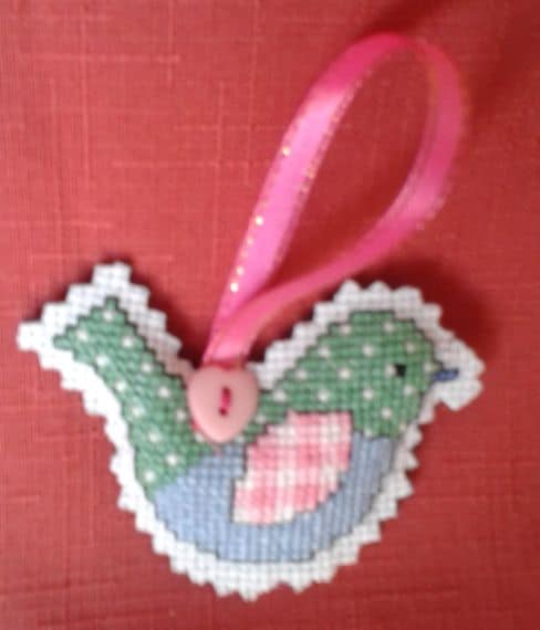 Pink & Blue Little Bird Cross Stitch Hanger - product image 3