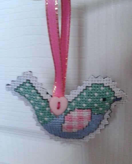 Pink & Blue Little Bird Cross Stitch Hanger - main product image