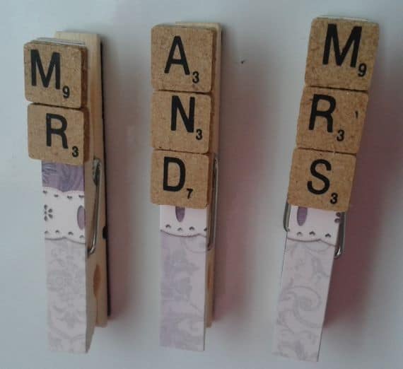 Mr and Mrs – Set of 3 Magnetic Peg Magnets – Great for Fridge or Noticeboard - main product image