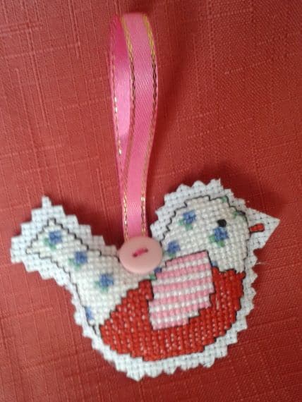 Pink & Red Little Bird Cross Stitch Hanger - product image 3