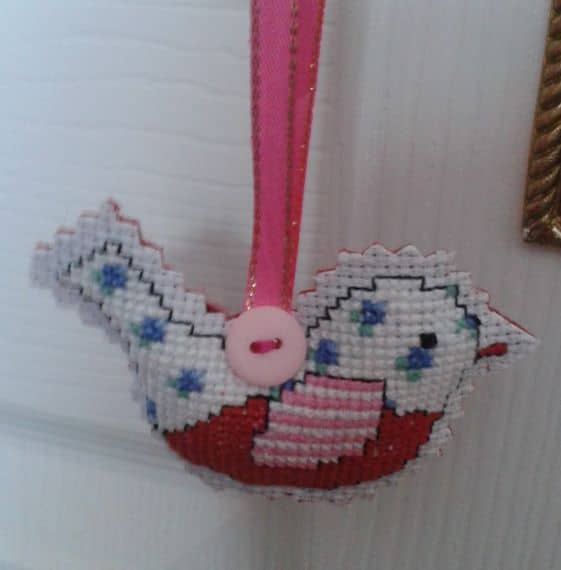 Pink & Red Little Bird Cross Stitch Hanger - main product image