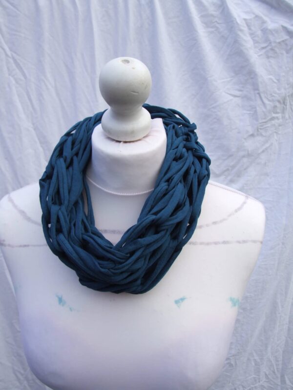 Arm knitted T Shirt yarn infinity scarf – Teal green - main product image