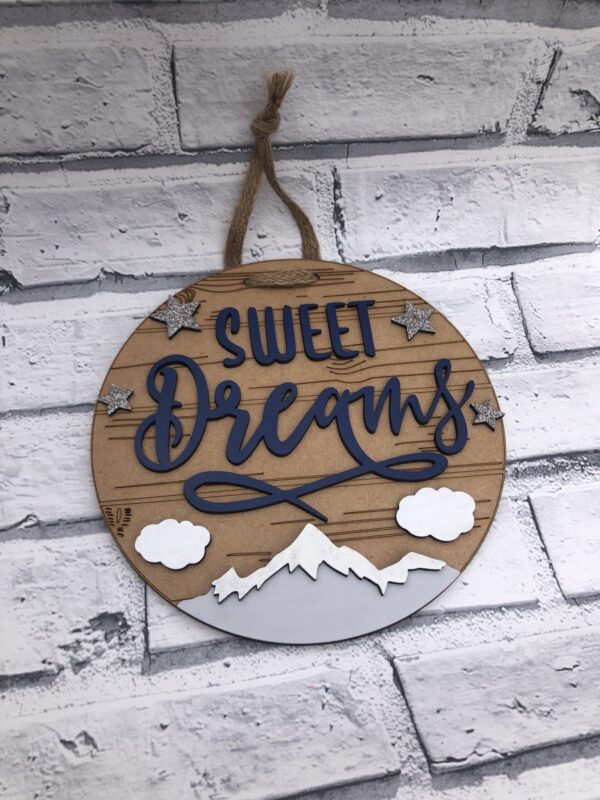 Handmade Navy Blue And Grey Sweet Dreams Hanging Plaque New Baby Nursery Decor - product image 2