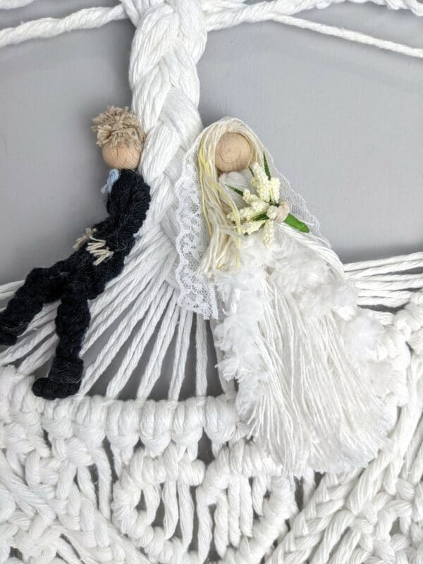 Macrame bride and groom wall hanging gift wedding cotton anniversary rose quartz - product image 2