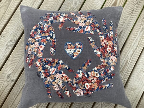 Personalised Liberty print handprint cushion – grey/Liberty Thorpe - product image 4