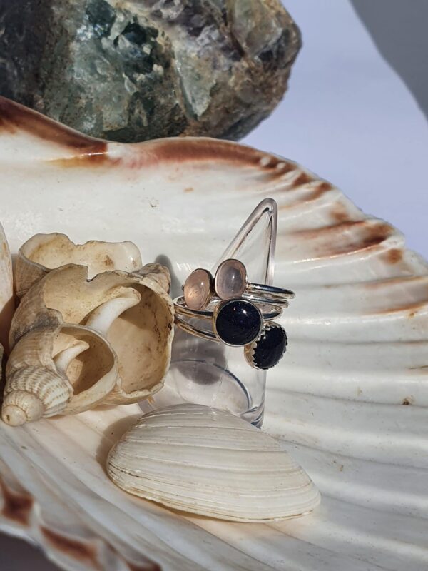 Blue Goldstone and Rose Quartz rings - main product image