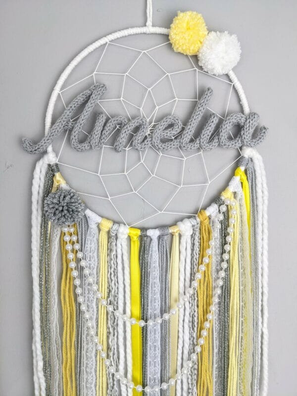 Personalised Dream Catcher Wall Hanging Nursery kids Yellow Lace Dreamcatcher Baby Handmade Gift - product image 5