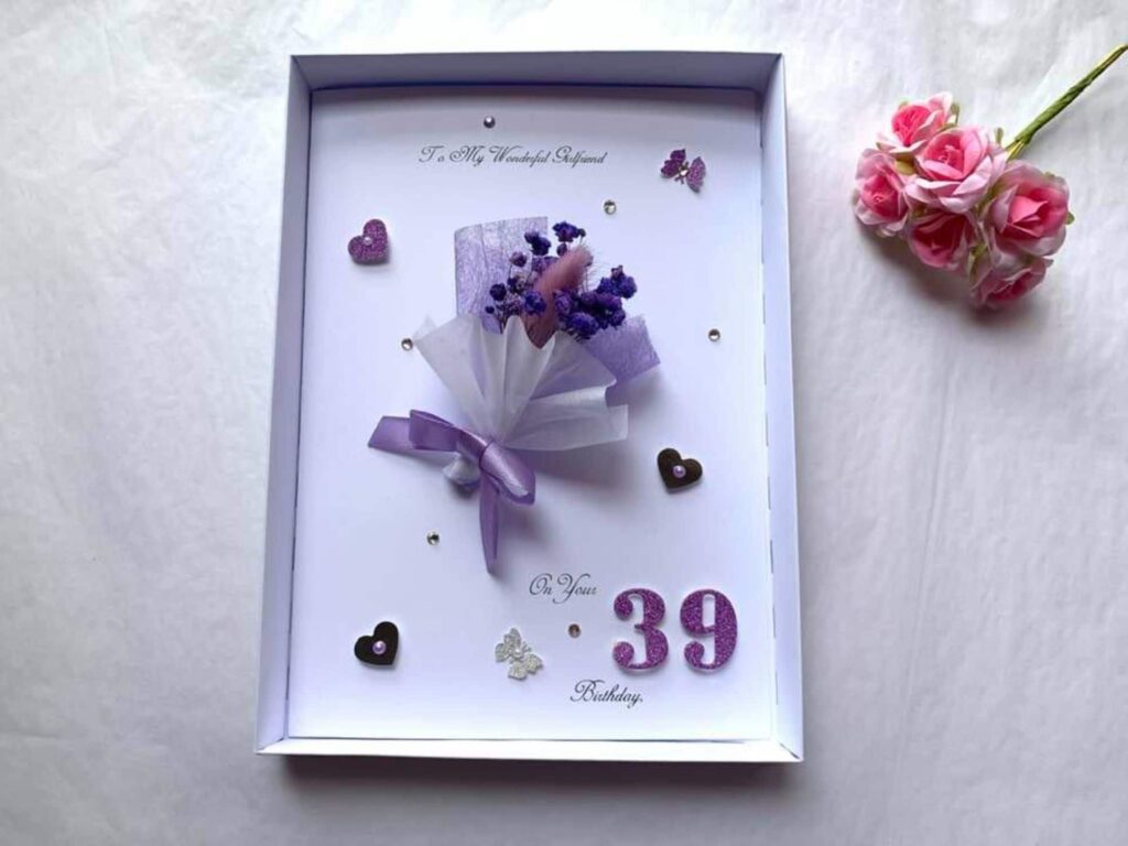 Personalised Handmade Birthday Card, Mini Dried Flower Bouquet Card with Box C429
