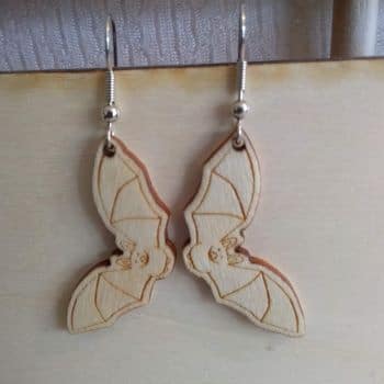 Handmade wooden dangly bat earrings | Laser engraved original design - main product image