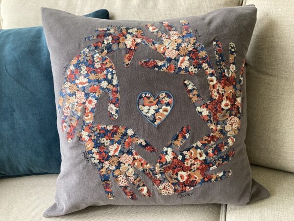 Personalised Liberty print handprint cushion – grey/Liberty Thorpe - main product image