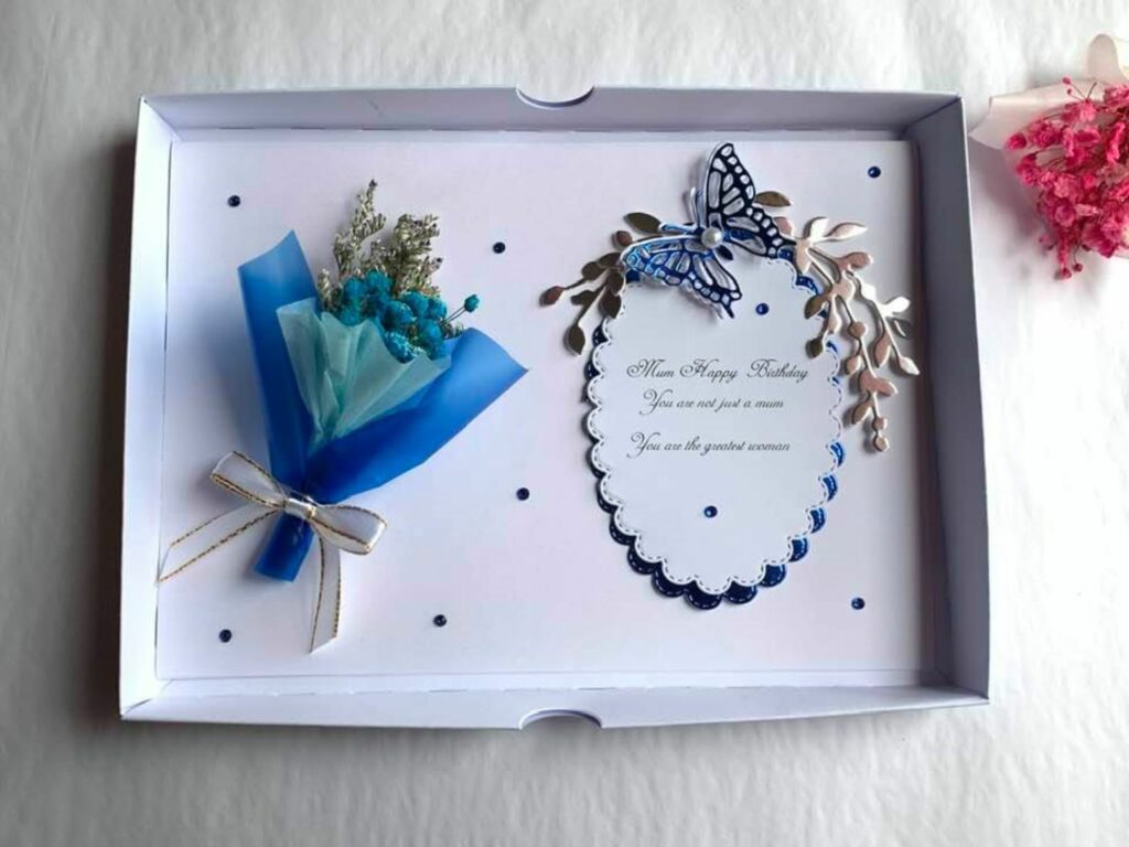Luxury Personalised Handmade Birthday Card, Wedding Card, Dried Flower Bouquet Card with Box C425