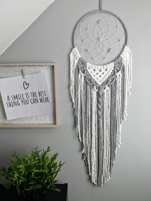 Macrame, Dreamcatcher, Boho, Dream Catcher, grey, white, Macramé - product image 2