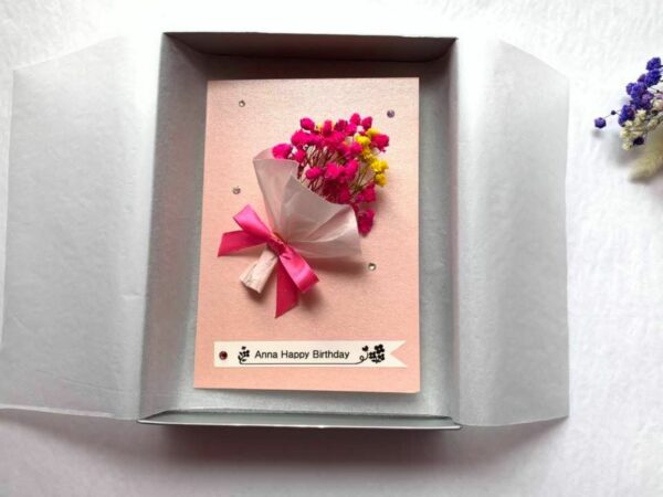 Luxury Personalised Handmade Birthday Card, Mini Dried Flower Bouquet Card with Box C420 - main product image