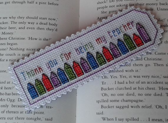 Thank You For Being My Teacher – Cross Stitch Bookmark Purple – Teacher Gift - product image 2