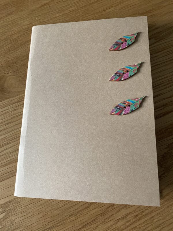 Unique Design A5 Size Beige Notebook/Journal/Sketchbook with Feather Wooden Button Embellishment - main product image