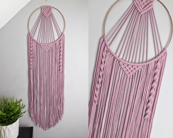 Macrame Dreamcatcher Dusky Pink Grey Boho Wall Hanging - main product image