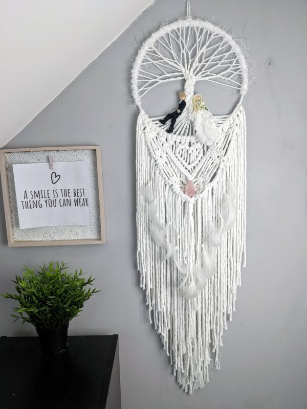 Macrame bride and groom wall hanging gift wedding cotton anniversary rose quartz - product image 4